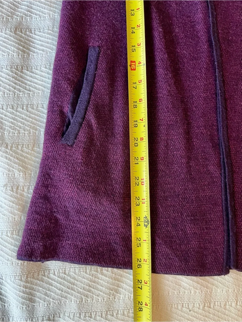 Talbots Open Front Merino Wool Cardigan in Plum, Magenta Interior, Slant Pockets